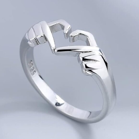 Silver Romantic Hand Heart Palm Gesture Open Adjustable Fashion Ring NWOT - Picture 3 of 10